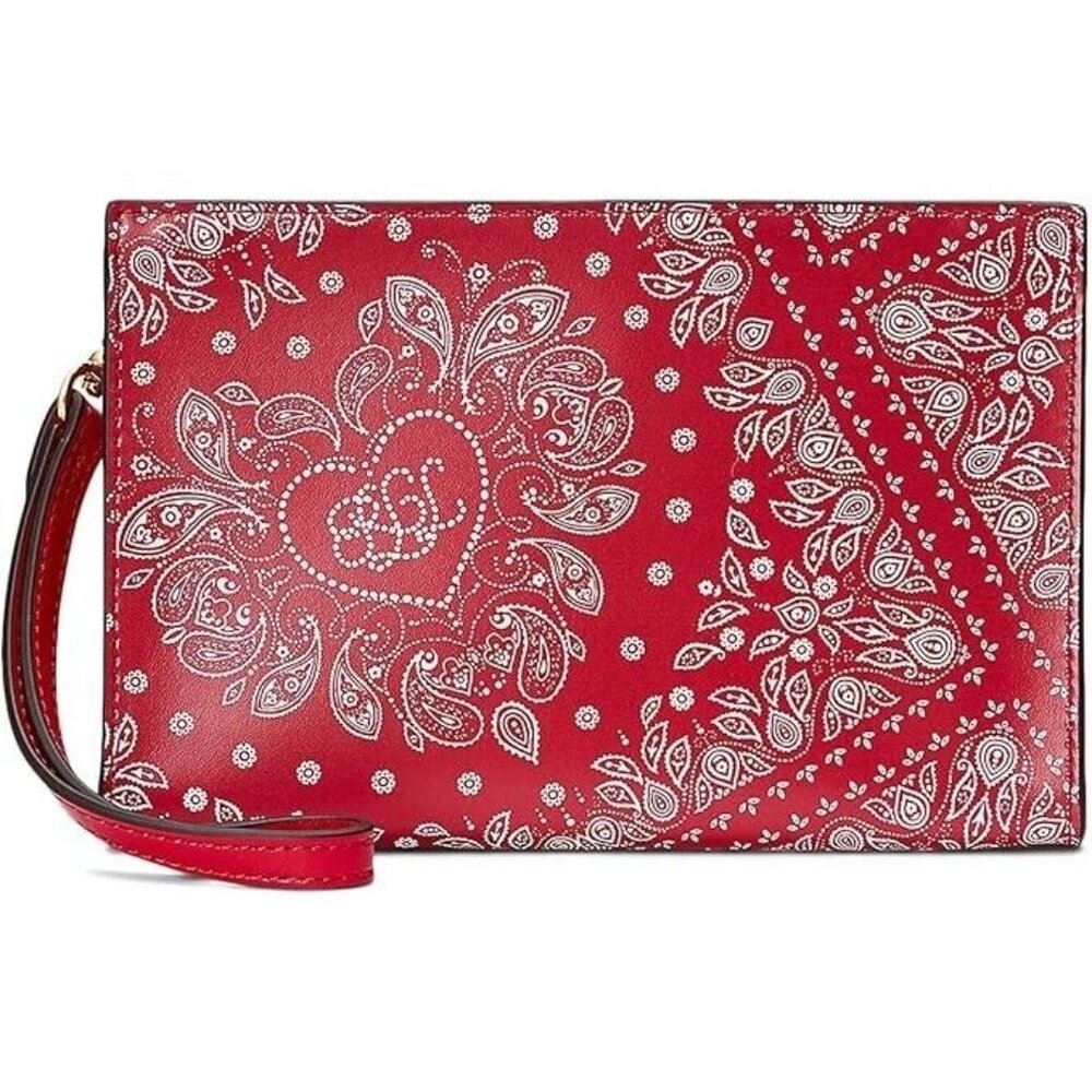 LAUREN Ralph Lauren Floral Bandana Zip Leather Wristlet Red